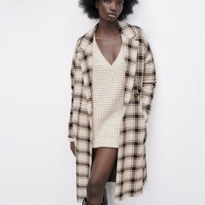 ZARA Plaid Knit Sweater Coat